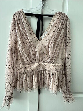 LOFT Velvet Dot Tulle Tie Back Peplum Blouse Polka Dot Peplum Blouse